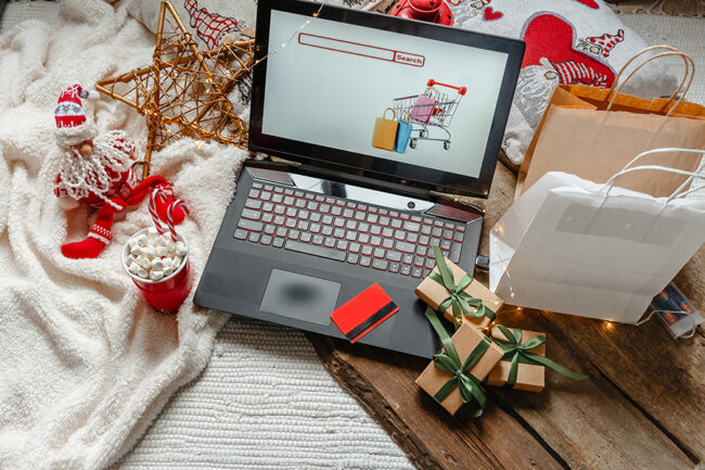 Christmas holidays, online shopping at home and lockdown coronav